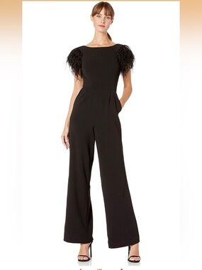 Calvin Klein Feather Sleeve Black Wide-Leg Jumpsuit Size 4